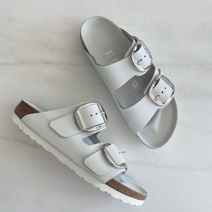 Birkenstock Arizona Big Buckle Sandals White Leather sz 37 US 6-6.5 Narrow